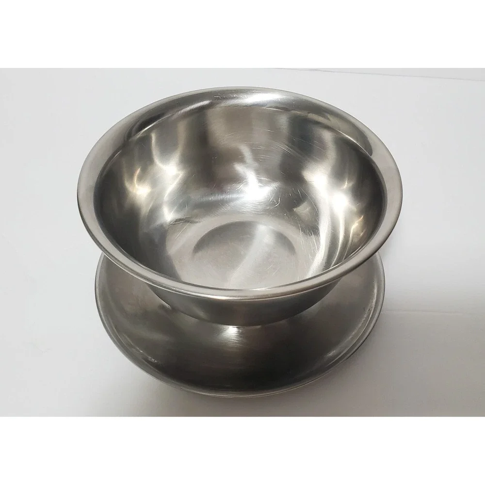 Vintage GRAVY BOAT Stainless Steel Saucer Sauce DIP‎ Bowl Denmark Unique MCM